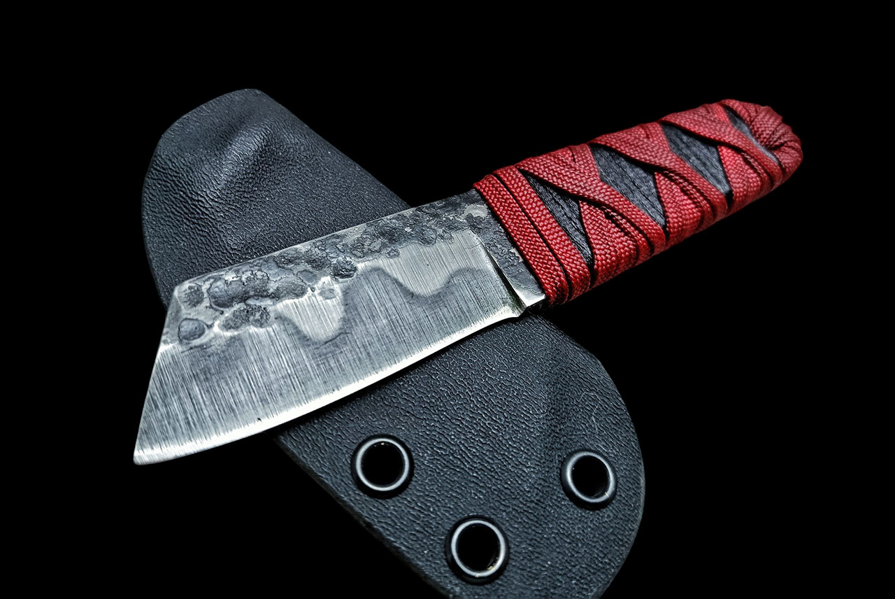 Ecos Knives 6" Custom Reverse Tanto Fixed Blade with Black & Red Paracord Wrap