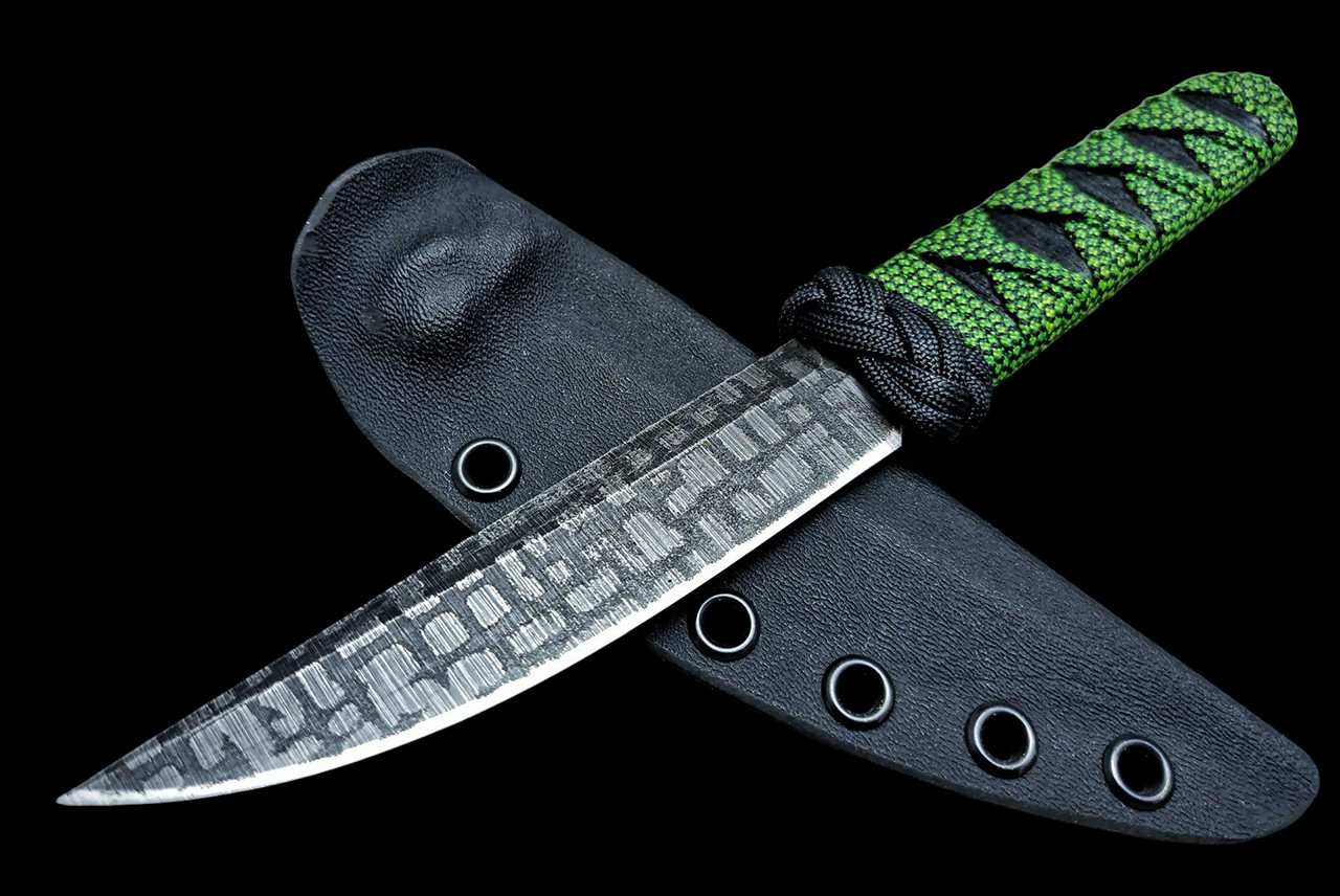 Ecos Knives 9" Custom Kwaiken Fixed Blade with Black & Green Paracord Wrap