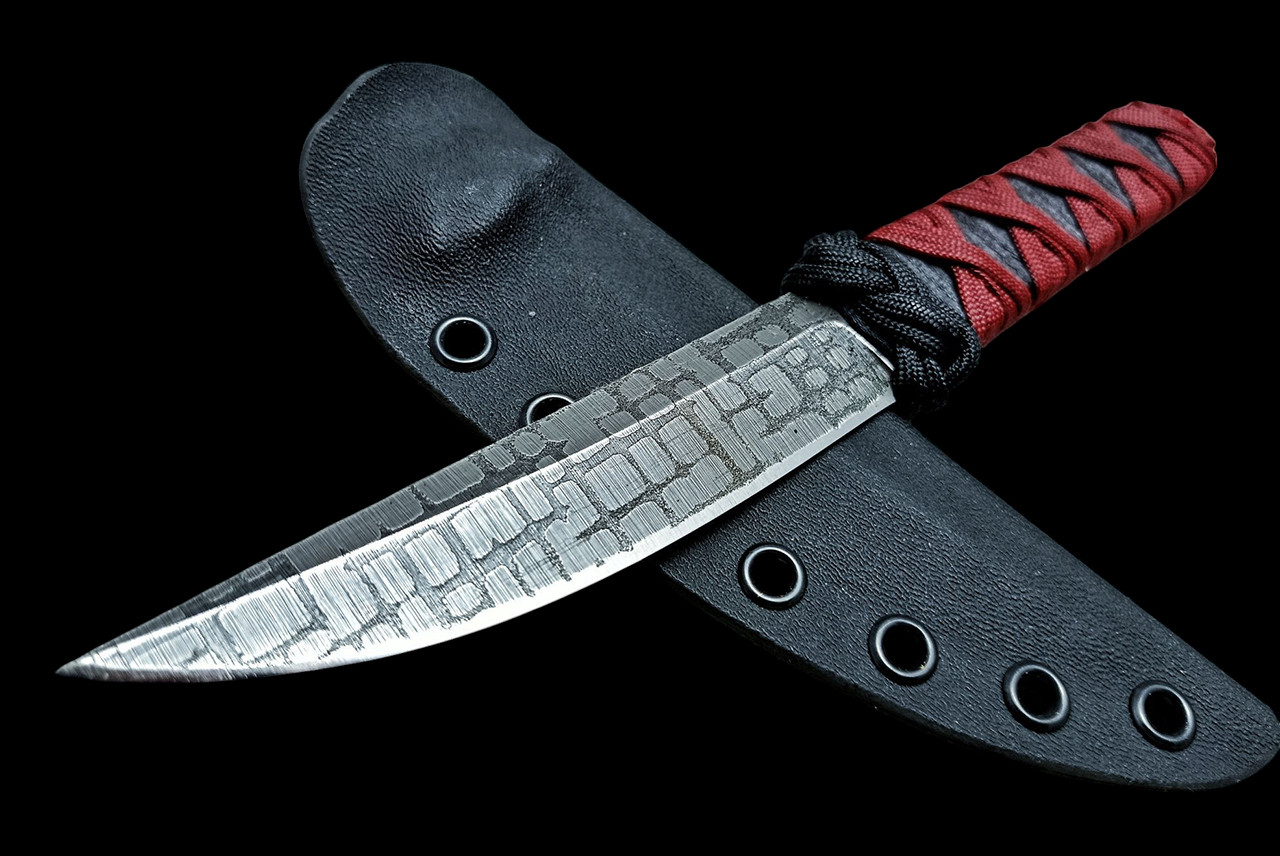 Ecos Knives 9" Custom Kwaiken Fixed Blade with Red Paracord Turks Head Wrap