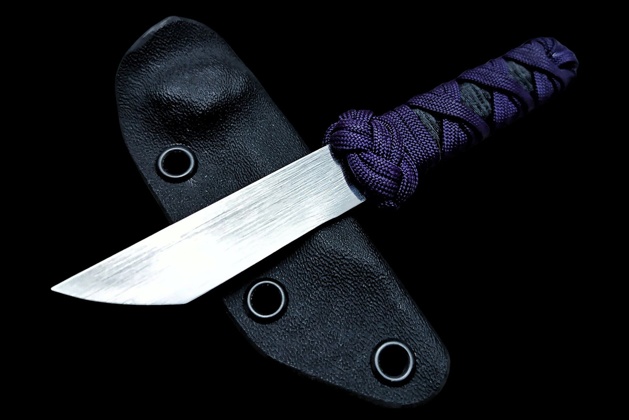 Ecos Knives 6" Custom Tanto Fixed Blade with Purple Paracord Turks Head Wrap