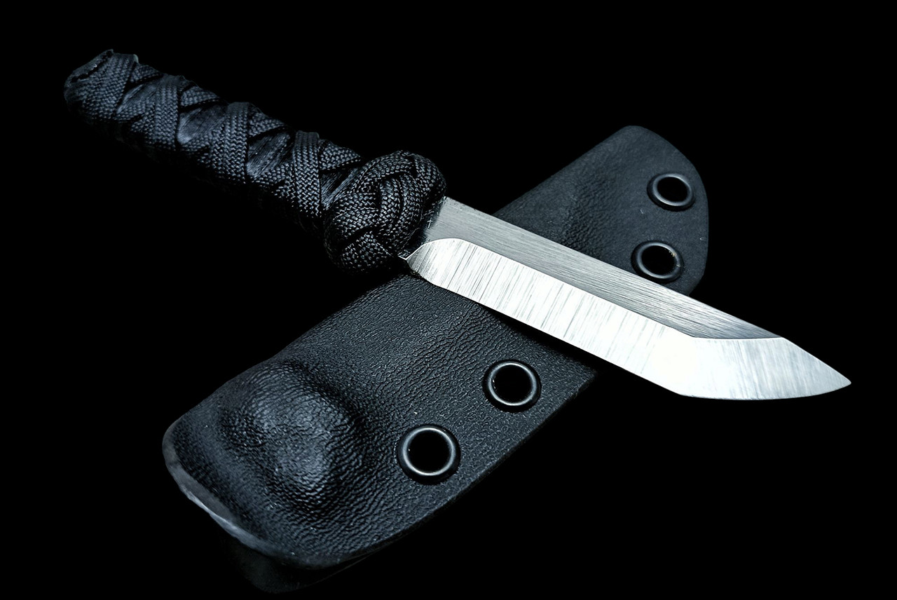 Ecos Knives 8" Custom Tanto Fixed Blade with Black Paracord Turks Head Wrap