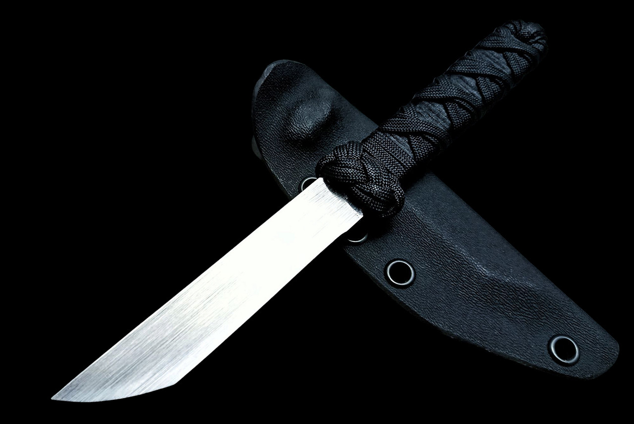 Ecos Knives 8" Custom Tanto Fixed Blade with Black Paracord Turks Head Wrap
