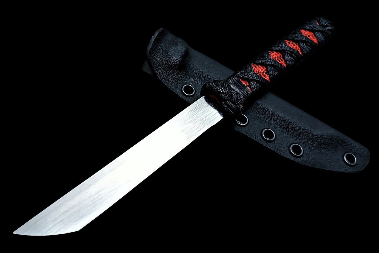 Ecos Knives 10" Custom Tanto Fixed Blade with Red & Black Paracord Turks Head Wrap