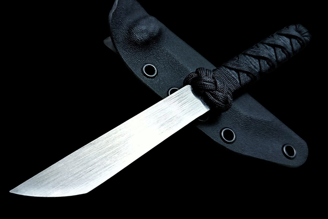Ecos Knives 8" Custom Tanto Fixed Blade with Black Paracord Turks Head Wrap