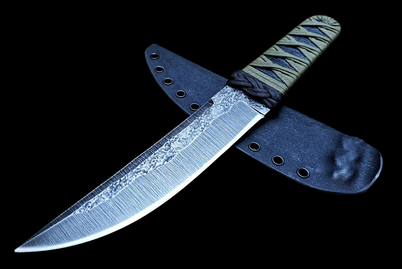 Ecos Knives 12" Custom Kwaiken Fixed Blade with Green Paracord Turks Head Wrap