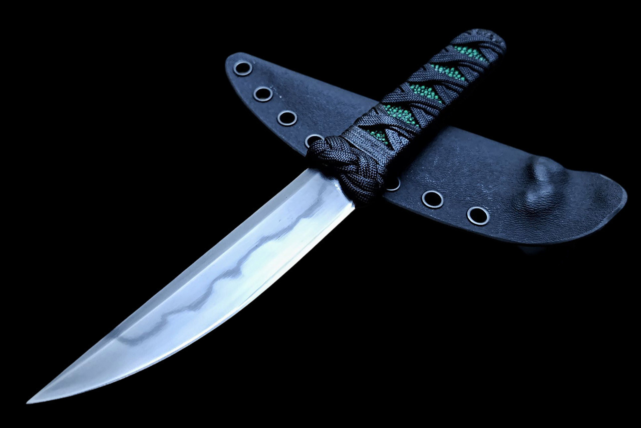 Ecos Knives 9" Custom Kwaiken with Green Stingray & Black Turks Head Wrap w/ Hamon