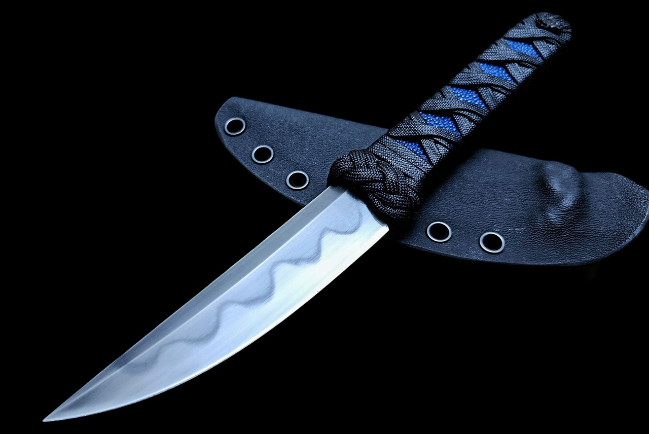Ecos Knives 9" Custom Kwaiken with Blue Stingray & Black Turks Head Wrap w/ Hamon