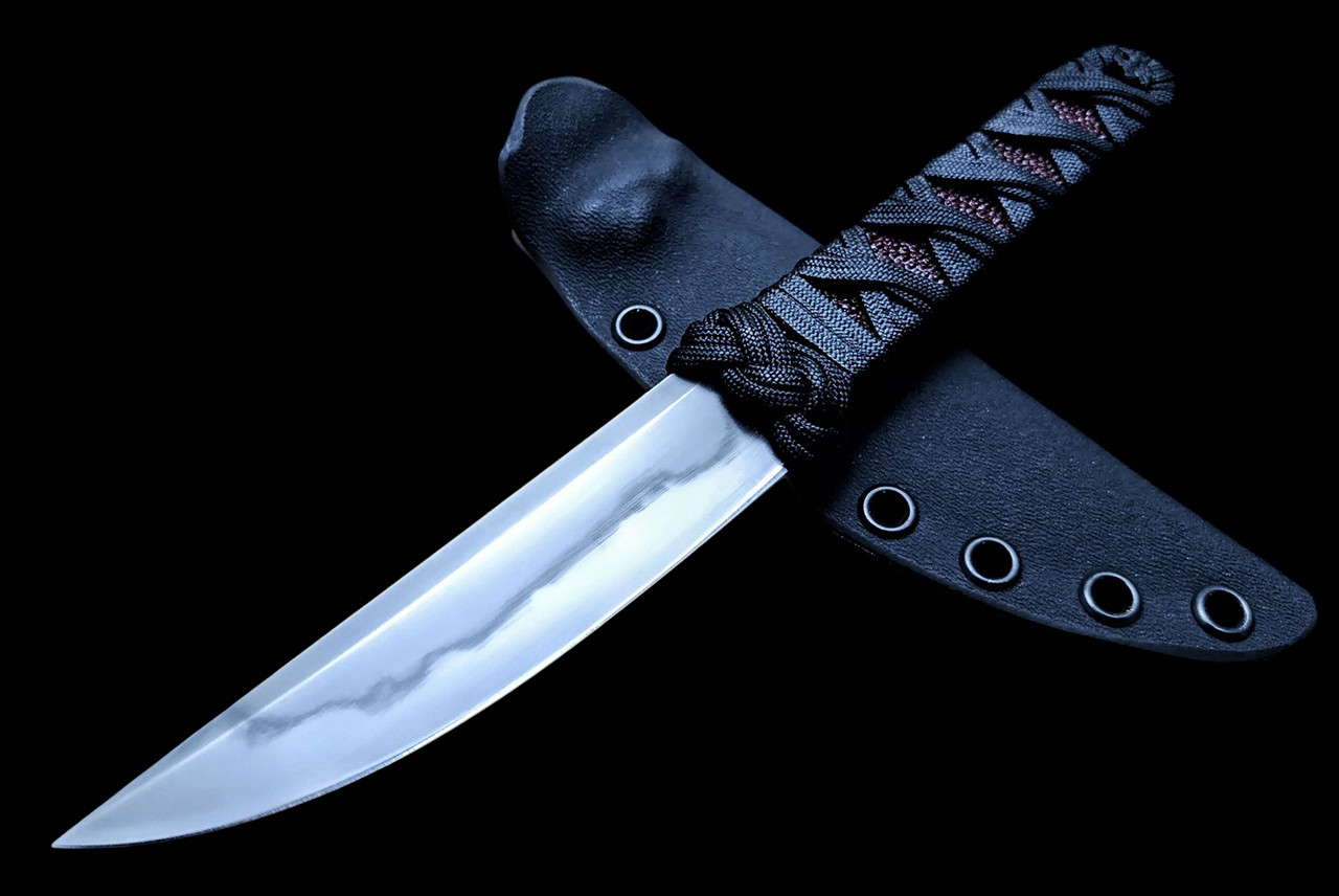 Ecos Knives 9" Custom Kwaiken Fixed Blade with Red Stingray & Black Turks Head Wrap w/ Hamon