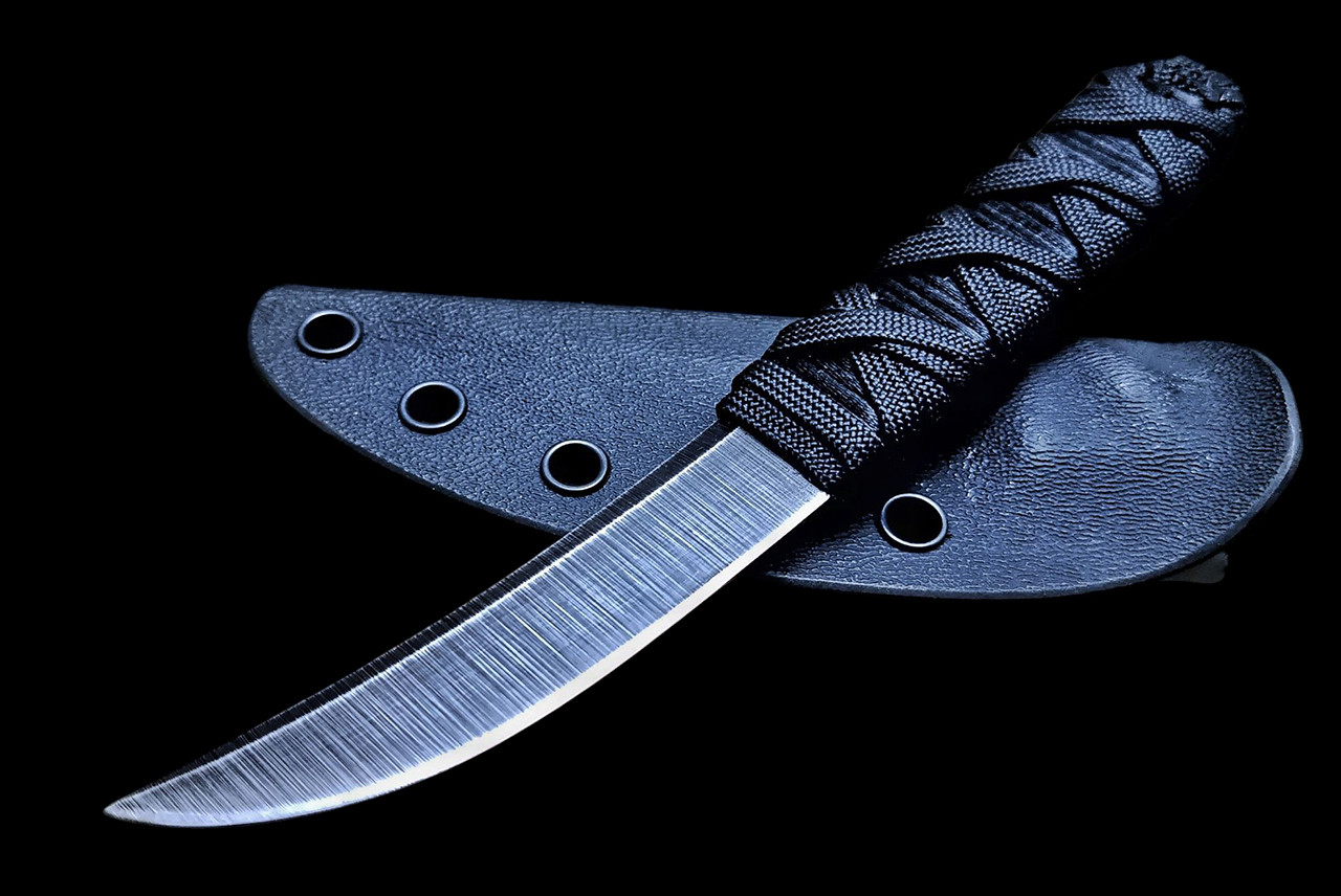 Ecos Knives 6.5" Custom Kwaiken Fixed Blade  Black wrap with Turks Head 
