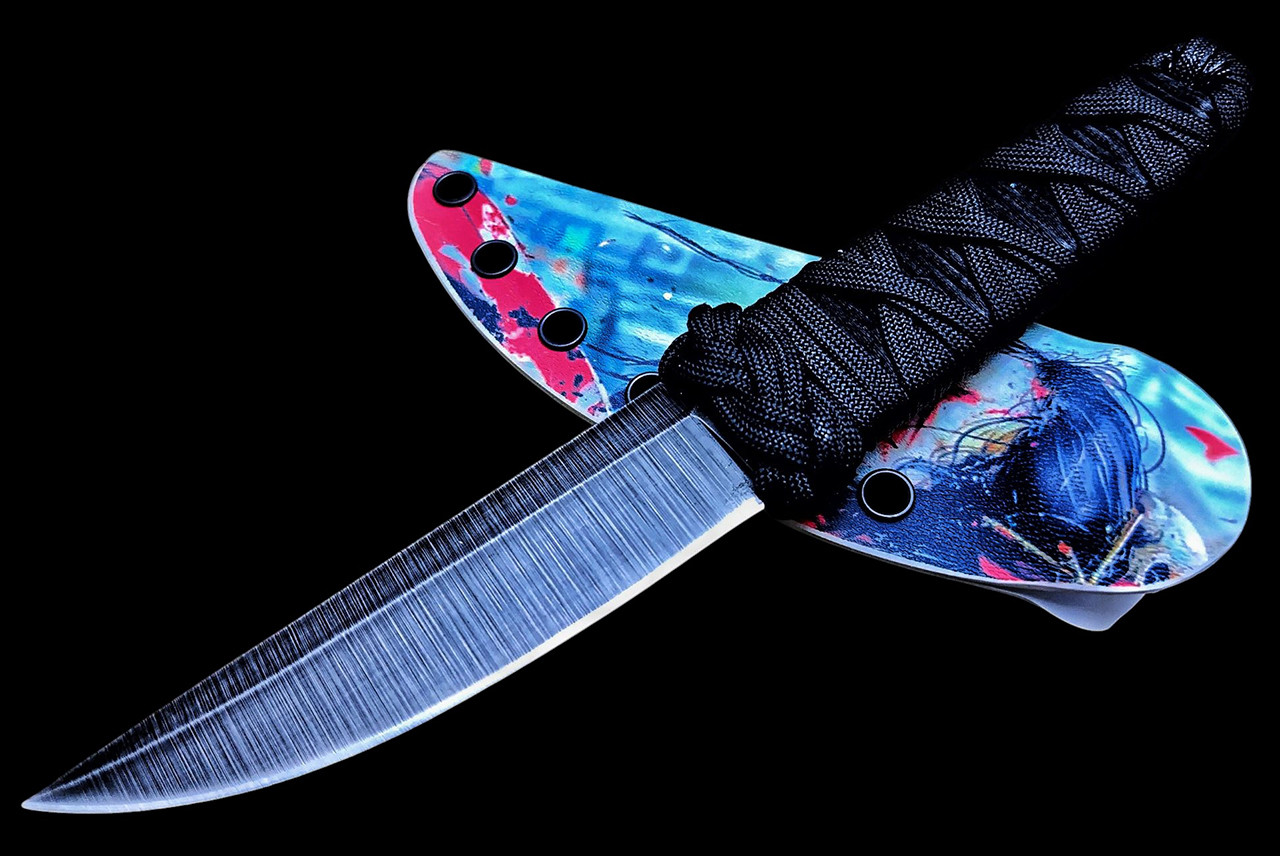 Ecos Knives 9" Custom Kwaiken Fixed Blade Black wrap with Turks Head 