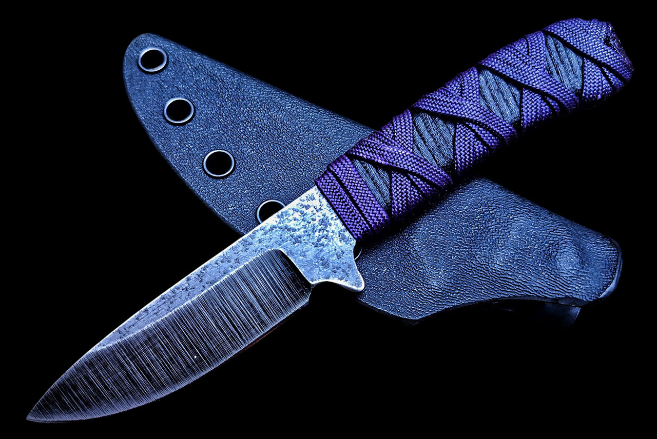 Ecos Knives 6 3/4" Custom Fixed Blade Spear Point Black & Purple wrap 