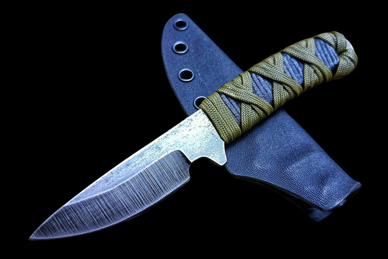 Ecos Knives 6 3/4" Custom Fixed Blade Spear Point Black & Green wrap 
