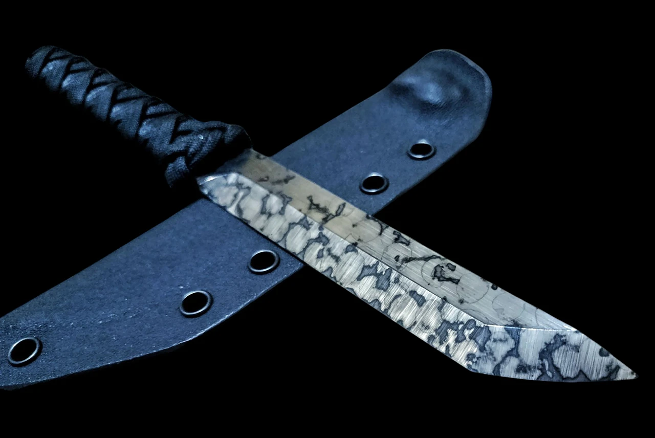 Ecos Knives 8.5" Custom Tanto  Blue & Black wrap with Turks Head