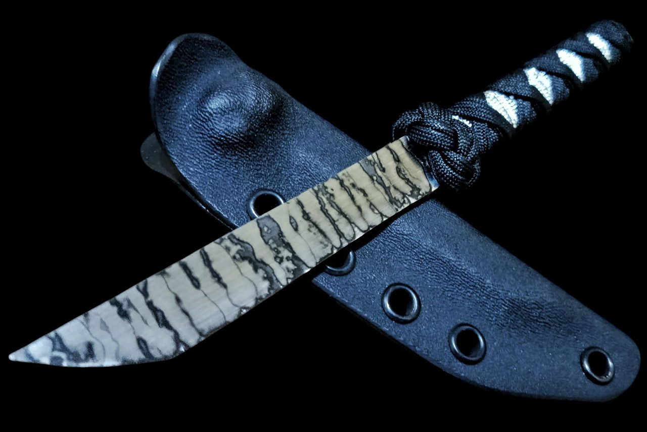 Ecos Knives 8" Custom Tanto Ivory & Black wrap with Turks Head