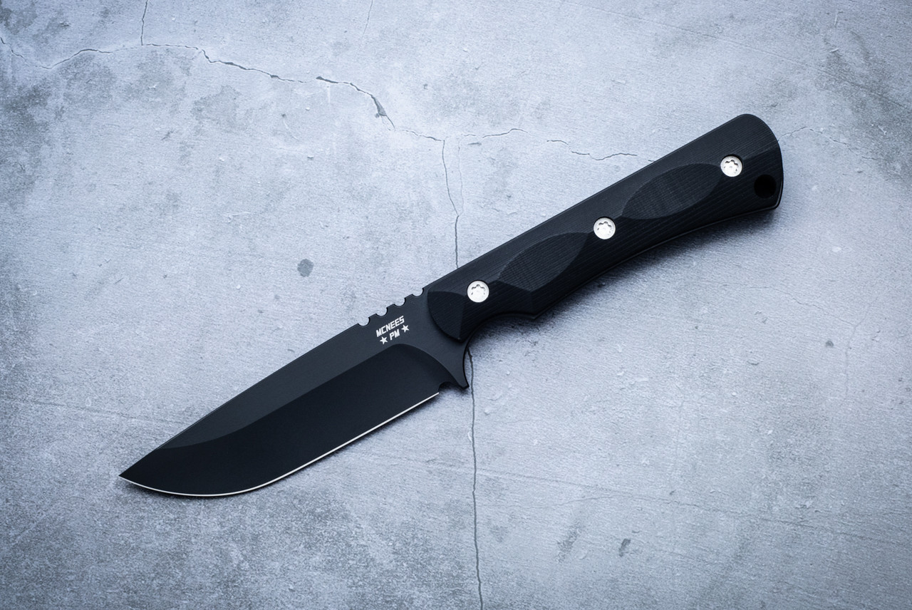 McNees Custom Knives FX Ridge Runner Fixed Blade MagnaCut Black w/ Black G-10 Handle and Sheath