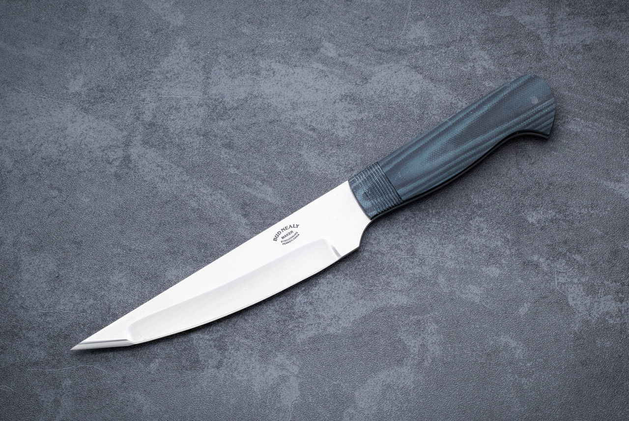 Bud Nealy Custom Pesh-Kabz Fixed Blade Knife Satin Blade w/ Black / Gray G-10 Handles and Sheath