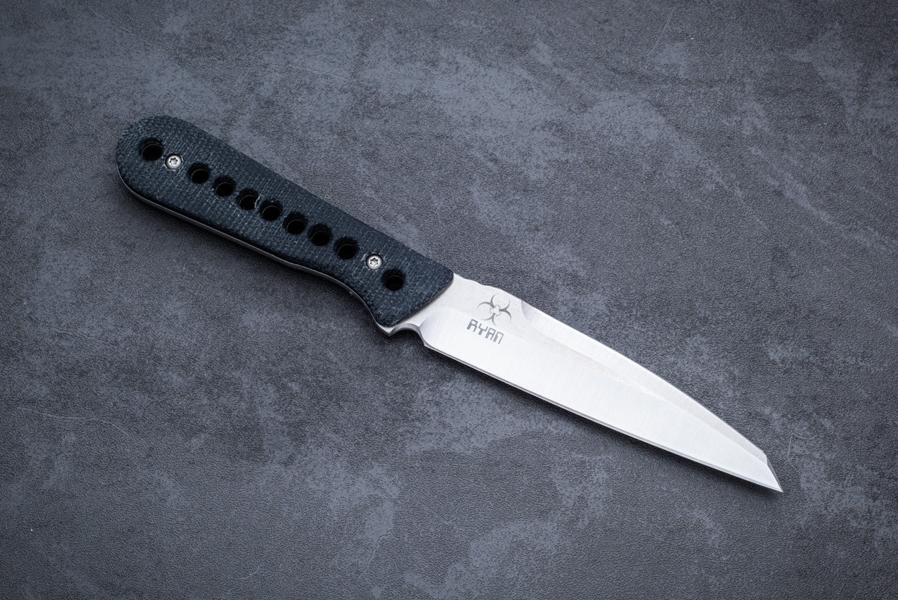 Steve Ryan Custom Fixed Blade Knife Satin w/ Black Micarta Handle and Sheath