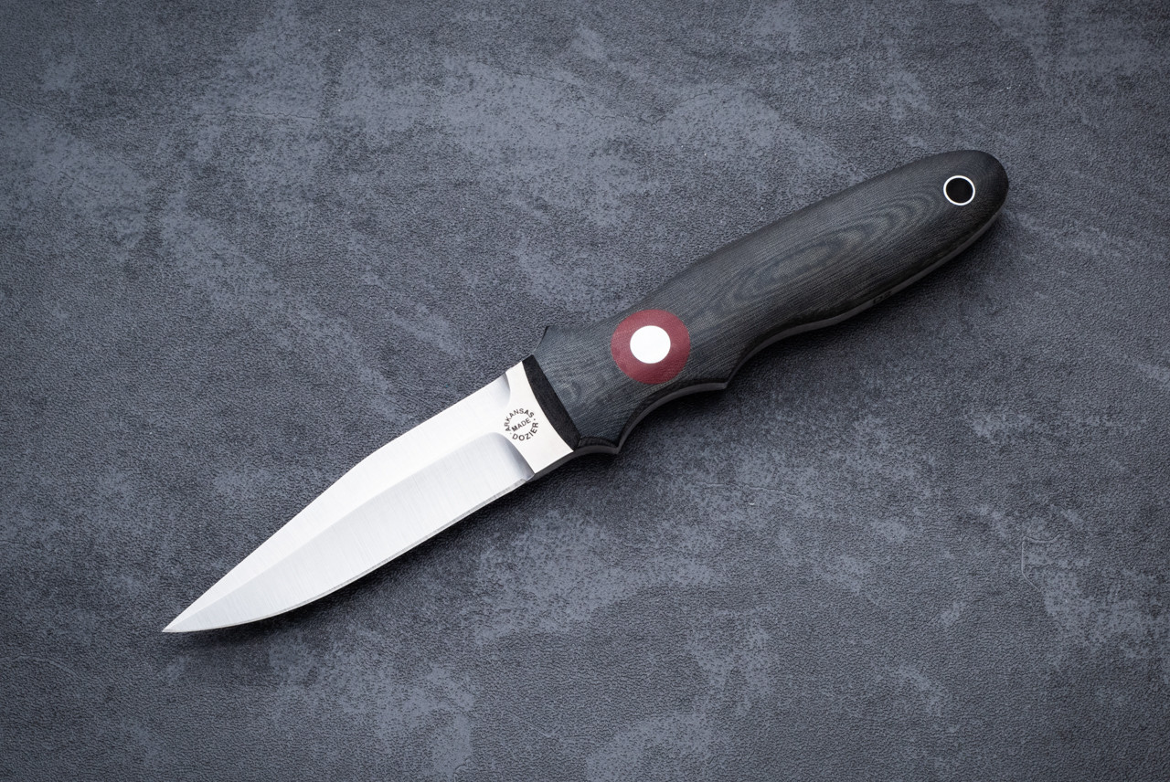 Dozier Knives KM-6 Toothpick Fixed Blade Satin w/ Black / Green Micarta Handle Red Inserts and Sheath