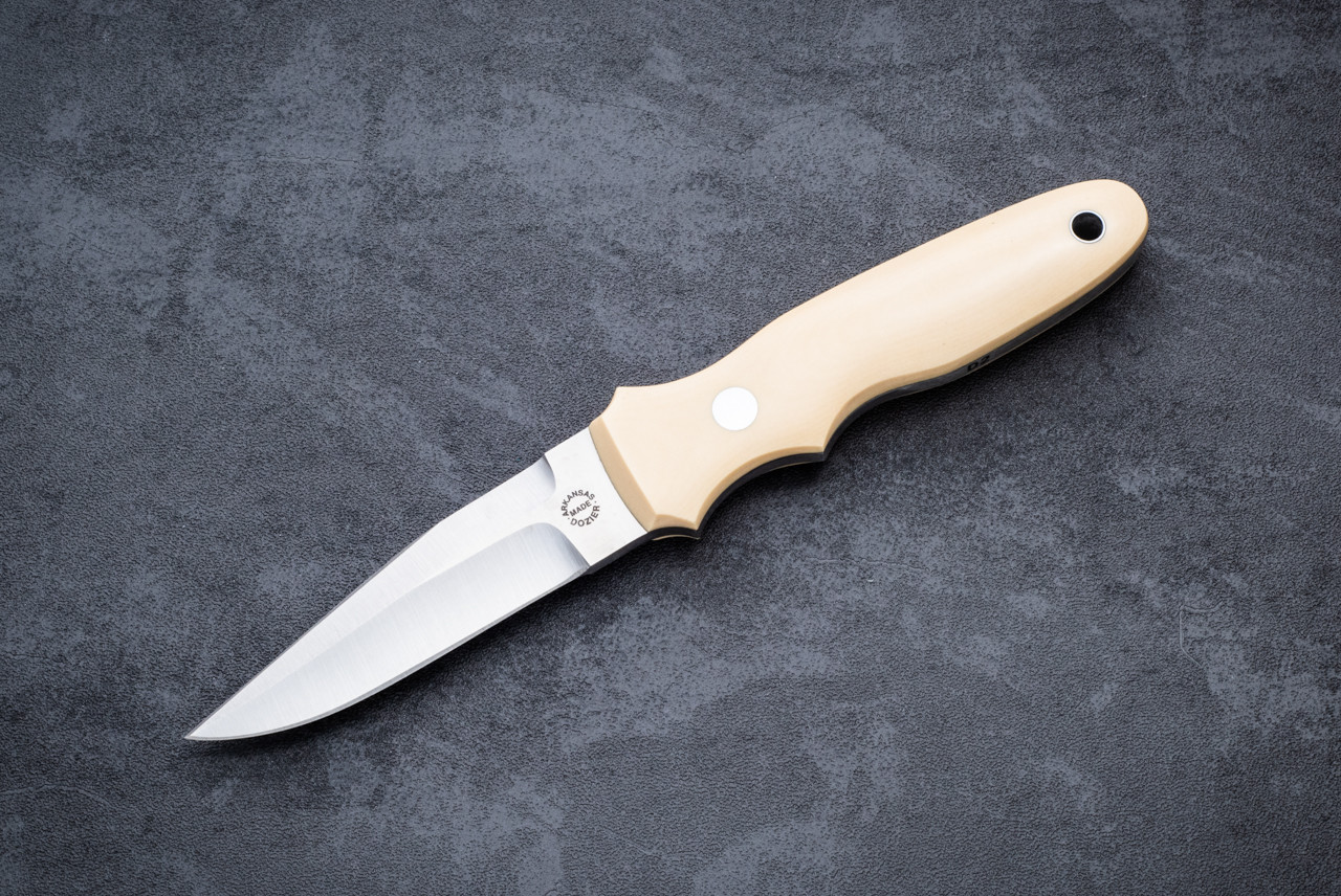 Dozier Knives KM-6 Toothpick Fixed Blade Satin w/ Ivory Micarta Handle and Sheath