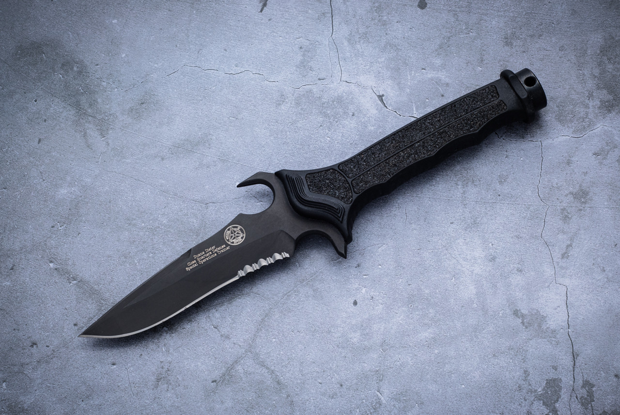 Masters of Defense Dieter CQD Mark VI Stinger Fixed Blade Knife Black Partially Serrated w/ Black Handle and Sheath