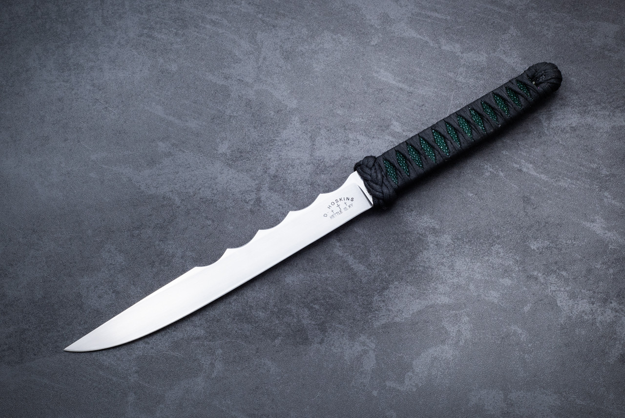 D. Hoskins Custom Fixed Blade Satin w/ Black Cord Green Stingray w/ Sheath
