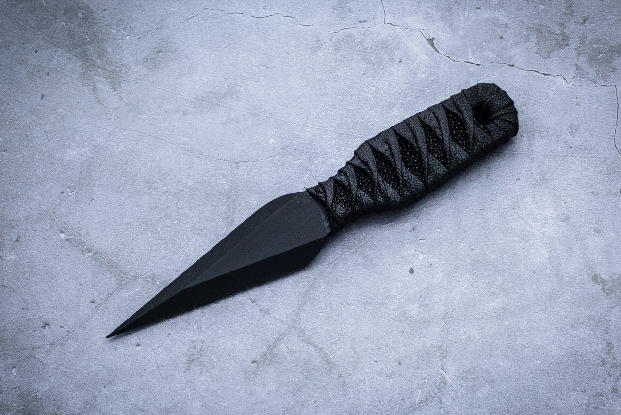 Revenant Corps Shanghai Dagger Fixed Blade Knife Black G-10 Wrapped Cord Rayskin Handle w/ Sheath and Clip