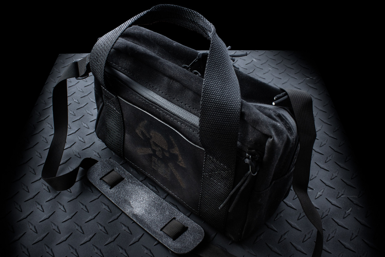 RMJ Tactical Mechanics Tool Bag Black Waxed Canvas w/ Black Leather Strap Version