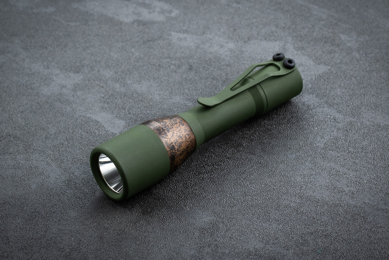 CWF Custom Flashlights Mini Turbo Outdoor Collection Forest Green Titanium  / Copper