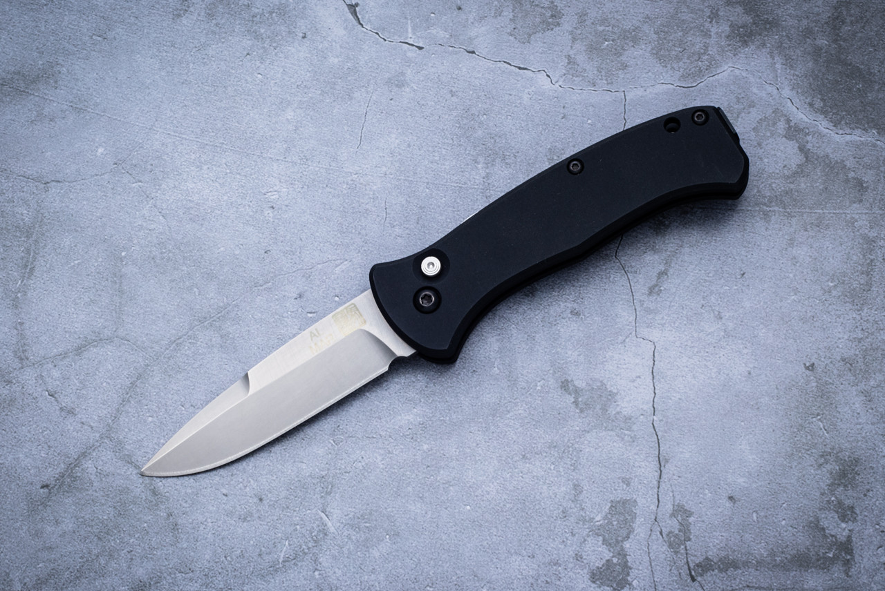 Al Mar Knives Mini SERE Prototype Button Release Automatic Knife Satin Blade w/ Black Aluminum Handles