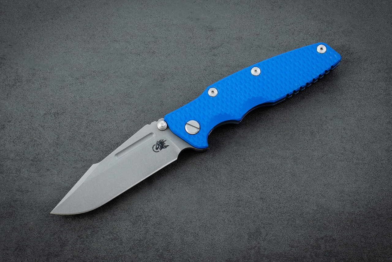 Rick Hinderer Knives Eklipse 3.5" Skinny Fullered Harpoon Spearpoint Non-Flipper MagnaCut Working Finish Blade w/ Battle Blue Frame Lock and Blue G-10 Handle