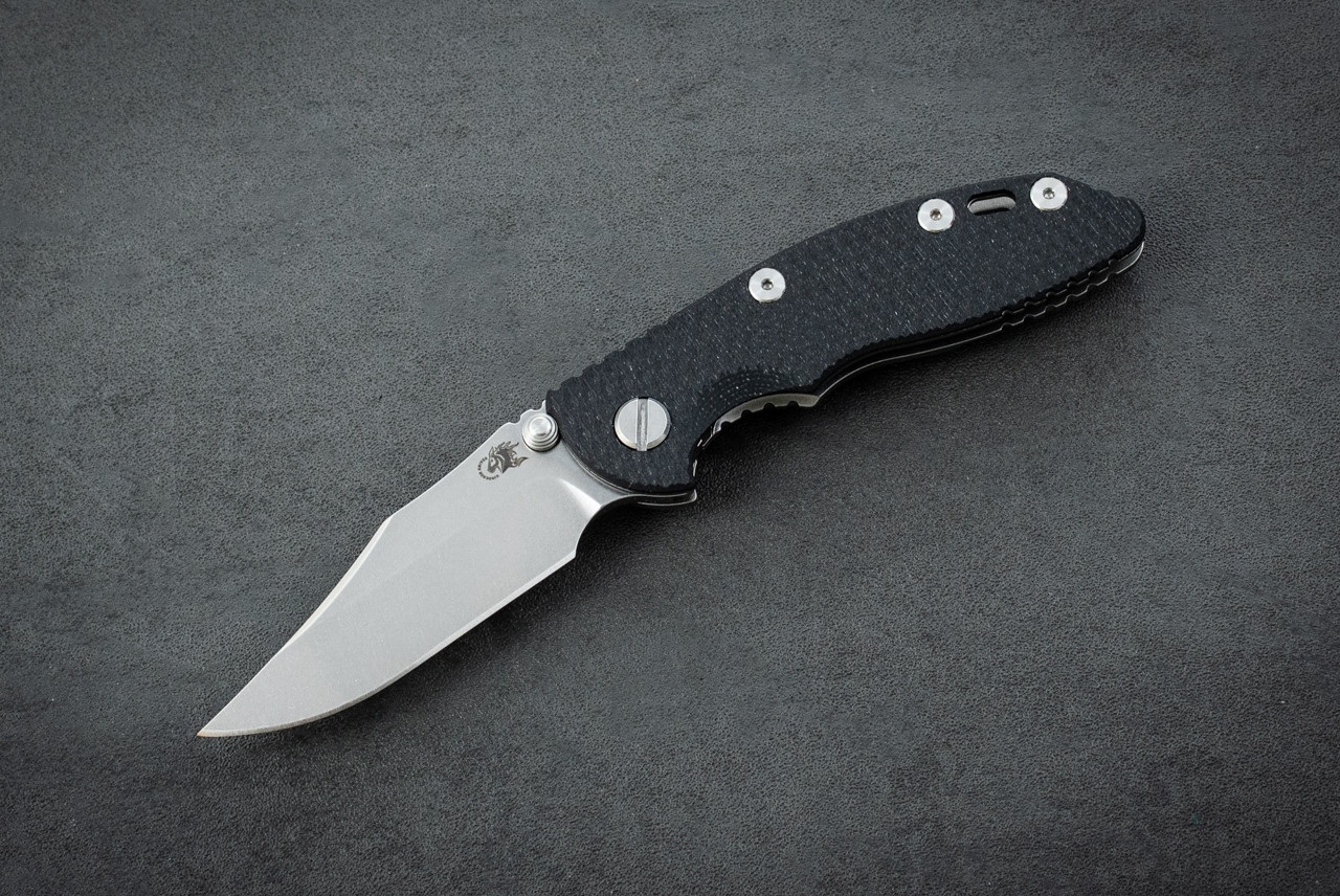 Rick Hinderer Knives XM-18 3.0" Bowie Non-Flipper 20CV Stonewash Blade w/ Frame Lock and Black G-10 Handle