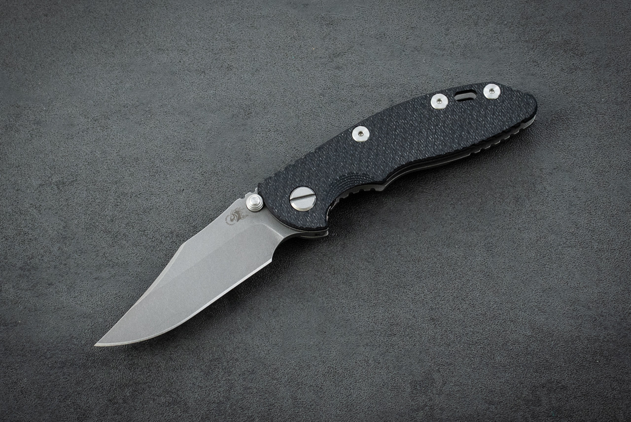 Rick Hinderer Knives XM-18 3.0" Bowie Non-Flipper 20CV Working Finish Blade w/ Frame Lock and Black G-10 Handle
