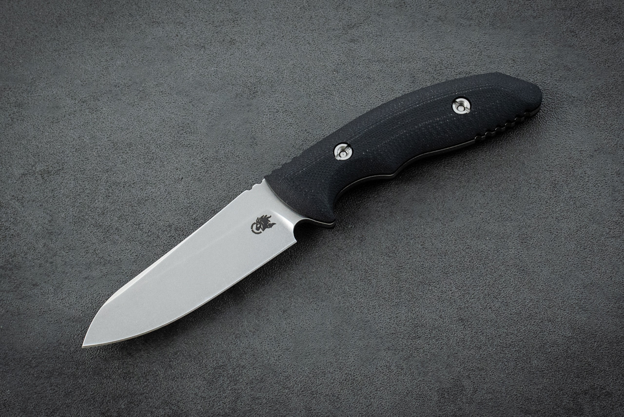 Rick Hinderer Knives Flashpoint Fixed Blade Knife Sheepsfoot MagnaCut Stonewash Blade w/ Black G-10 Handles and Sheath