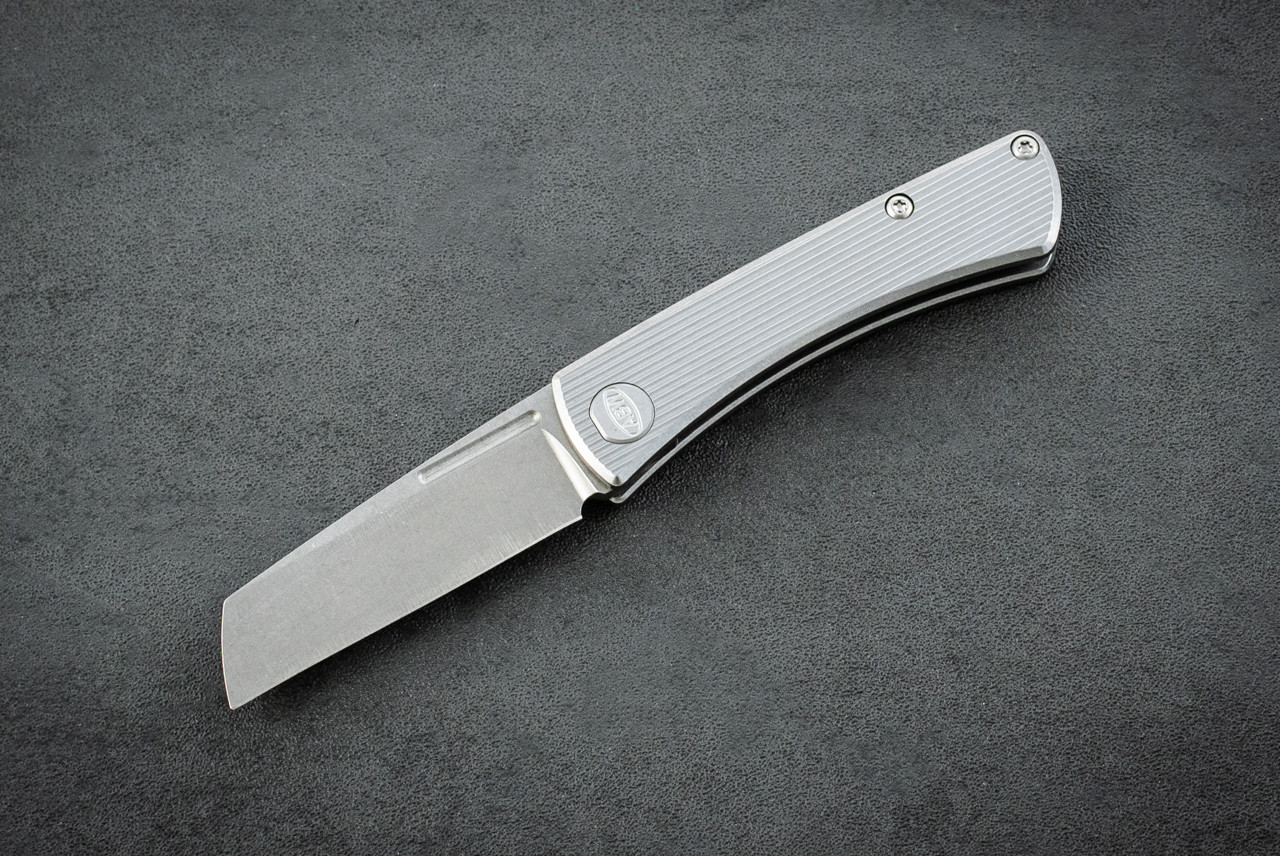 American Bladeworks Slip Joint Folding Knife MaganCut Stonewash Blade and Straight Line Pattern Titanium Handle