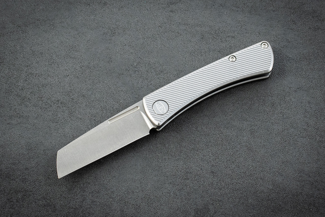 American Bladeworks Slip Joint Folding Knife MaganCut Stonewash Blade and 45 Degree Pattern Titanium Handle