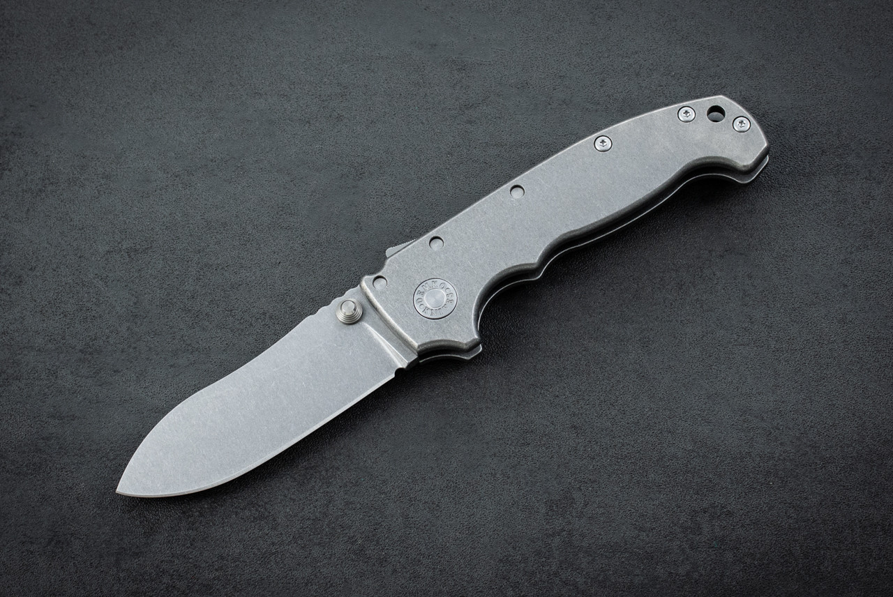 Demko Knives AD20 Butcher Folding Knife Shark Lock MagnaCut Stonewashed Blade w/ Smooth Titanium Handles