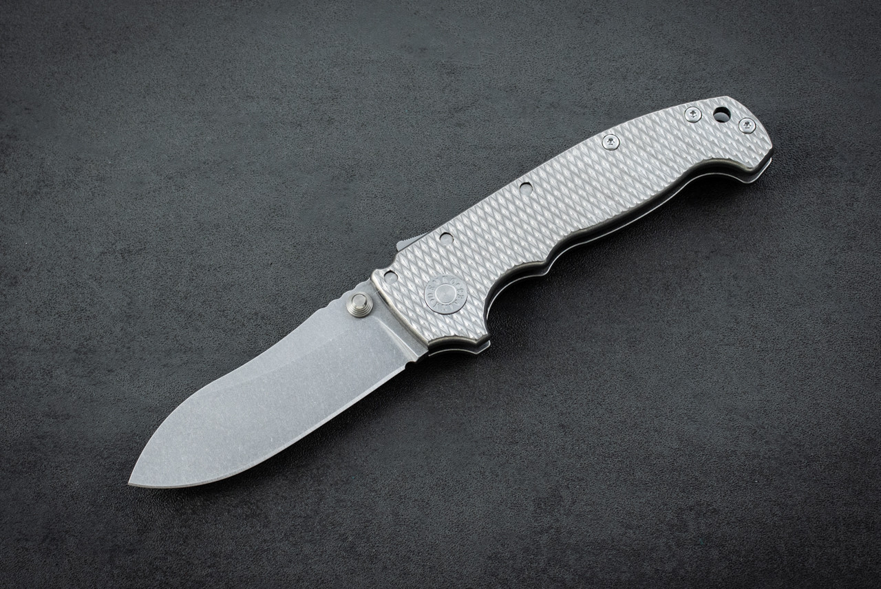 Demko Knives AD20 Butcher Folding Knife Shark Lock MagnaCut Stonewashed Blade w/ Textured Titanium Handles