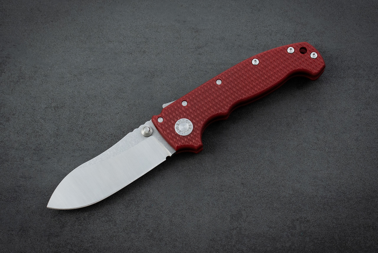 Demko Knives AD20 Butcher Folding Knife Shark Lock MagnaCut 2-Tone Raw Blade w/ Red G-10 Handles