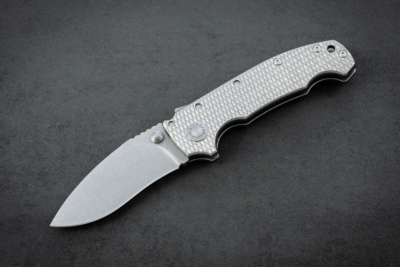 Demko Knives AD20 Kopis V2 Folding Knife Shark Lock Flat Grind CPM-3V Stonewashed Blade w/ Textured Titanium Handles