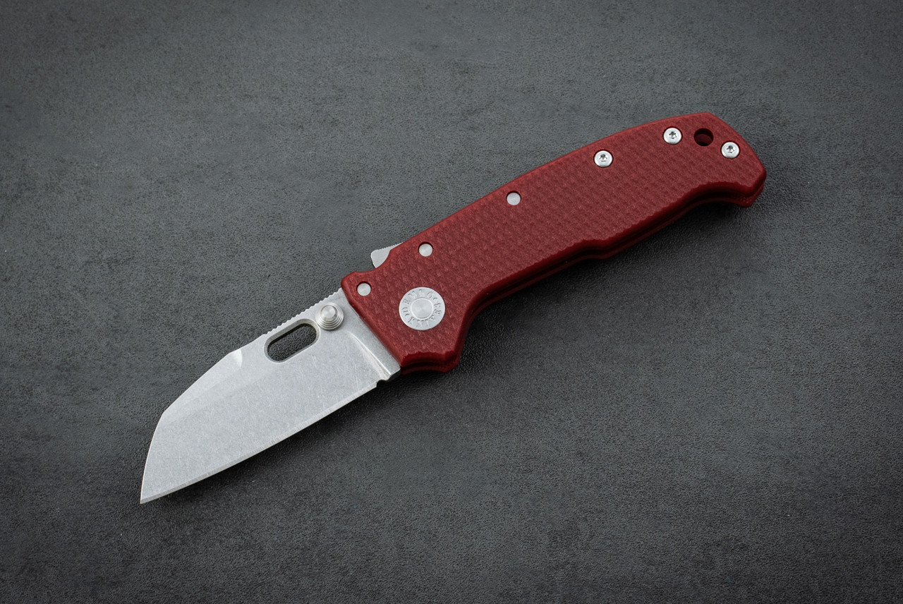 Demko Knives AD20 Compact Folding Knife Shark Lock Whale Shark MagnaCut Batwing Stonewashed Blade w/ Red G-10 Handles