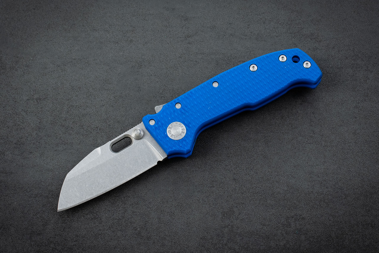 Demko Knives AD20 Compact Folding Knife Shark Lock Whale Shark MagnaCut Batwing Stonewashed Blade w/ Blue G-10 Handles