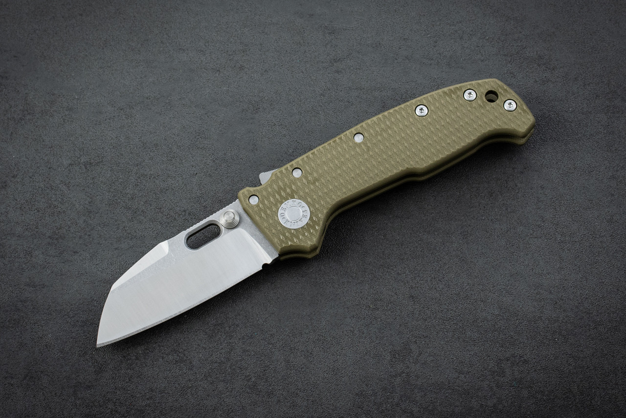 Demko Knives AD20 Compact Folding Knife Shark Lock Whale Shark MagnaCut Batwing 2-Tone Raw Blade w/ OD Green G-10 Handles