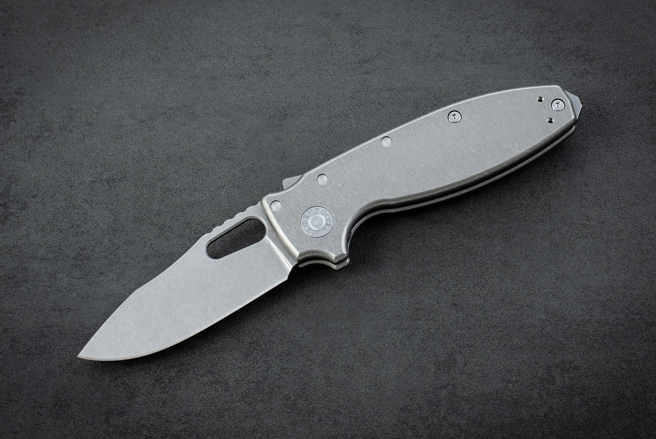Demko Knives Shark-A-Tac Folding Knife Shark Lock MagnaCut Stonewashed Blade w/ Smooth Titanium Handles - Soft Touch - Regular Clip 