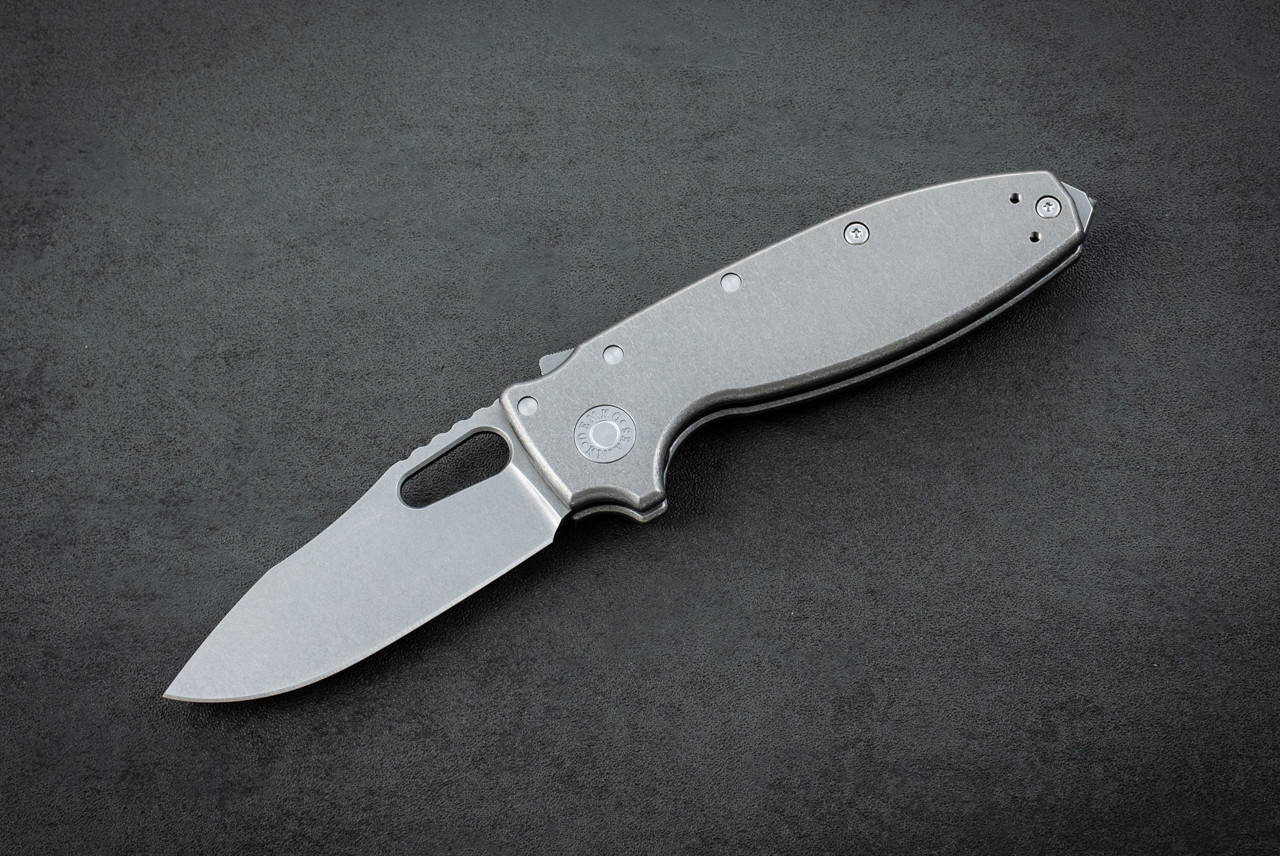Demko Knives Shark-A-Tac Folding Knife Shark Lock MagnaCut Stonewashed Blade w/ Smooth Titanium Handles - Spike - Regular Clip