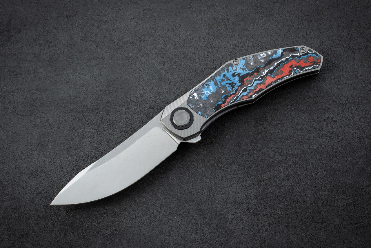 Holt Bladeworks Custom Renegade #246 Liner Lock Flipper Knife Polished M390 Blade w/ Stonewash Pinstripes Titanium Handles and Fat Carbon Nebula Inlay
