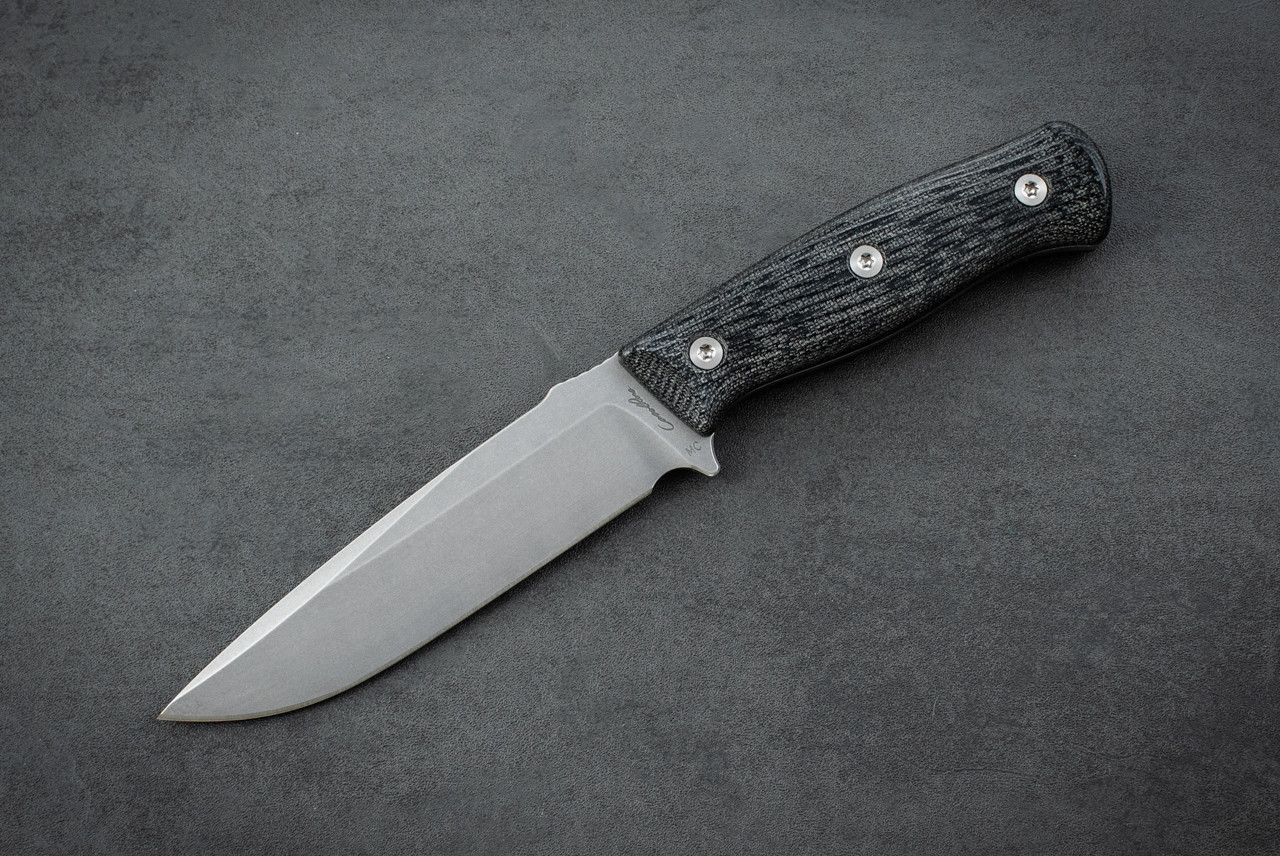 Carothers Performance Knives FK3 Field Knife MagnaCut Stonewash Blade w/ Black Canvas Micarta Handle and Polished Titanium Hardware