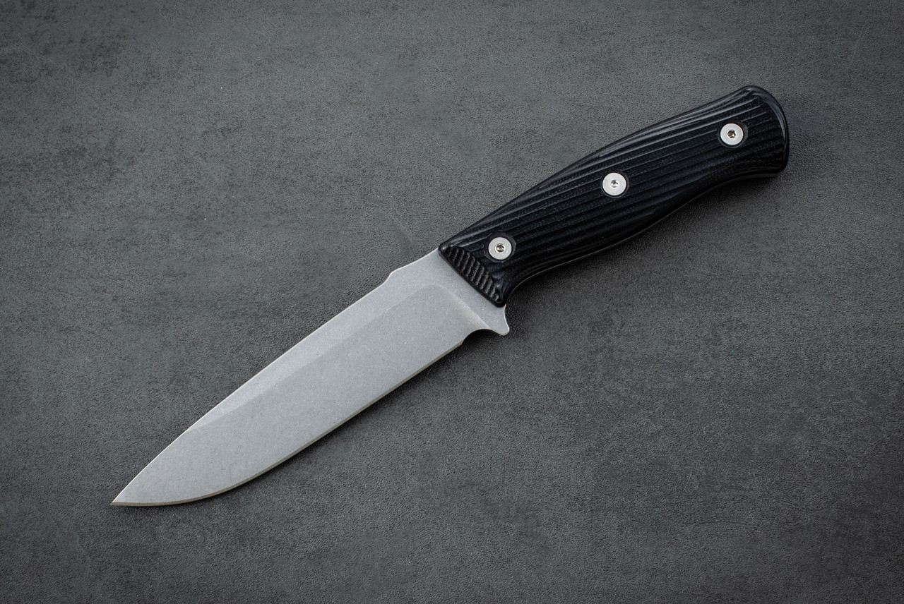 Carothers Performance Knives Basic 5" Field Knife MagnaCut Stonewash Blade w/ Double Black Canvas Micarta Handle and Stainless Steel Hardware