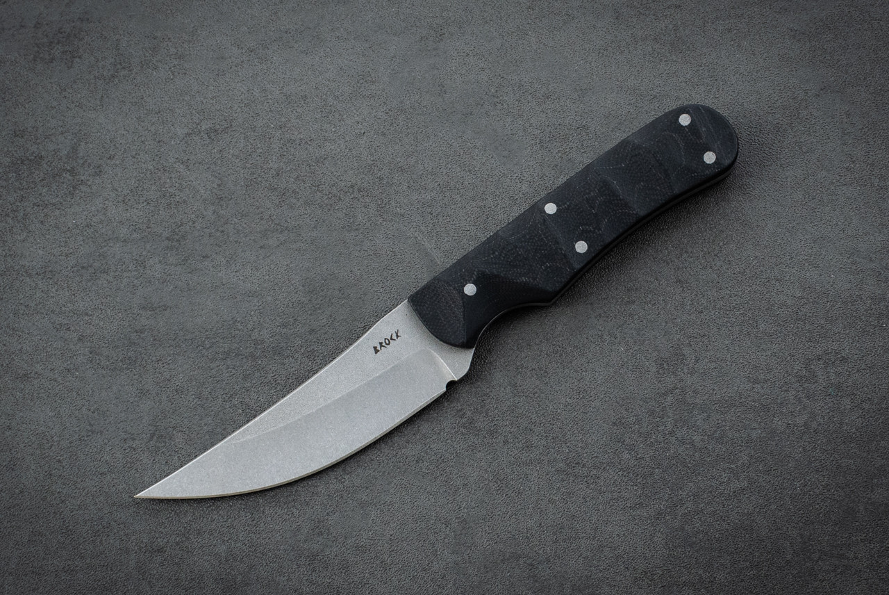 Ken Brock Persian Fixed Blade Knife CPM-3V Stonewash w/ Sculpted Black G-10 Handle and Sheath