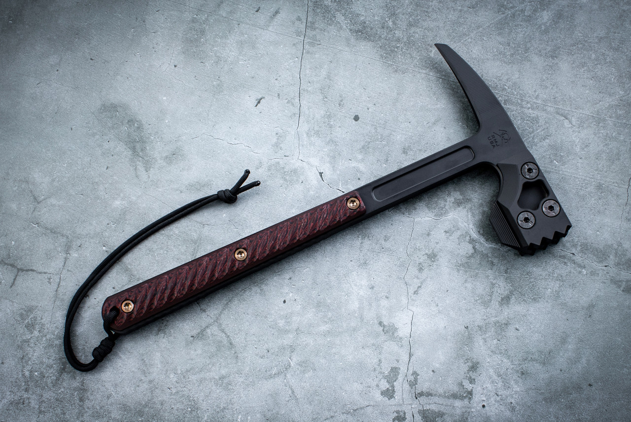 RMJ Tactical Cuddles Limited Edition S7 Black Cerakote Finish w/ Black/Cherry G-10 Handles and Sheath - OPEN BOX FINAL SALE