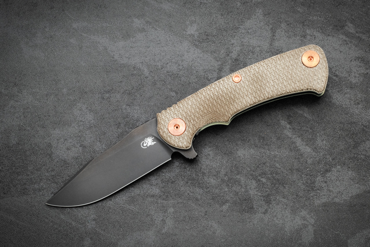Rick Hinderer Knives Project X Clip Point MagnaCut Battle Black Blade w/ Light Stonewash Green Frame Lock and Textured OD Green Micarta Handle